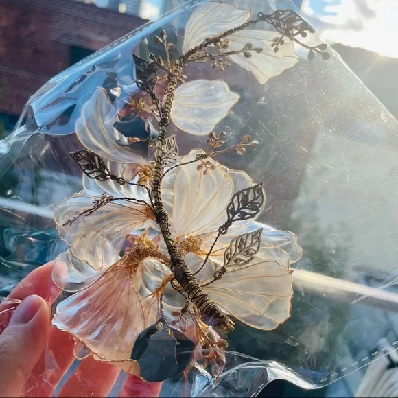 Iris APFEL 1pcs Crystal Leaf Flower Bridal Barrette Hair Pins Crochet Flower Necklace, Beaded Long Lariat, Handmade Boho  main image 3